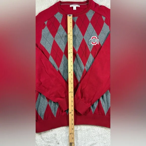 Vintage Cutter & Buck The Ohio State Red and Gray Argyle Crewneck Sweater - Picture 3 of 6